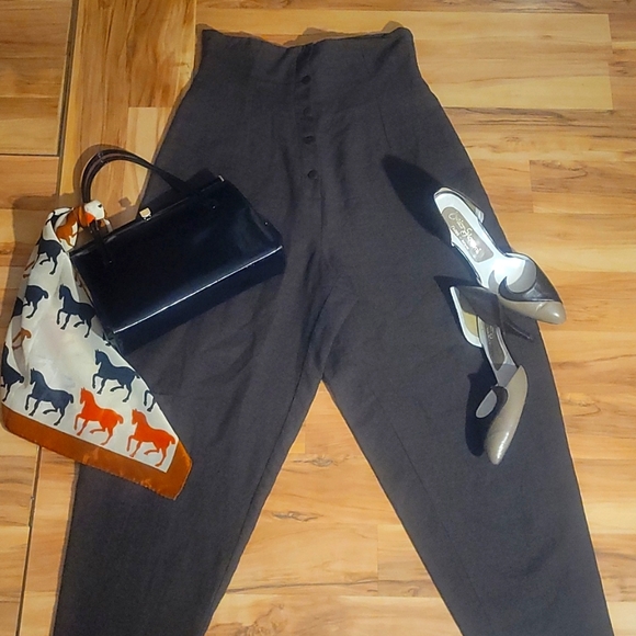 Vintage 80s 90s Brown Wool High Waist Trousers M - Picture 2 of 16